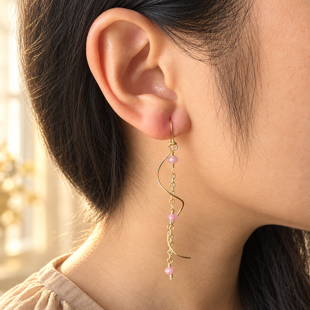 Rosewood Pink Tourmaline Dangle Earrings