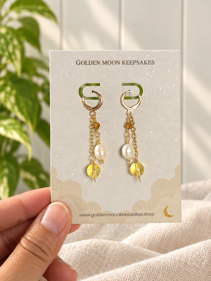 Golden Citrine & Freshwater Pearl Dangle Earrings