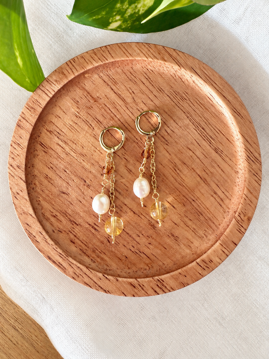 Golden Citrine & Freshwater Pearl Dangle Earrings