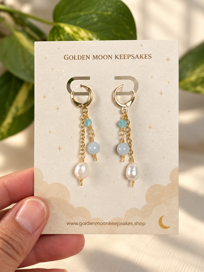 Aquamarine & Freshwater Pearl Dangle Earrings