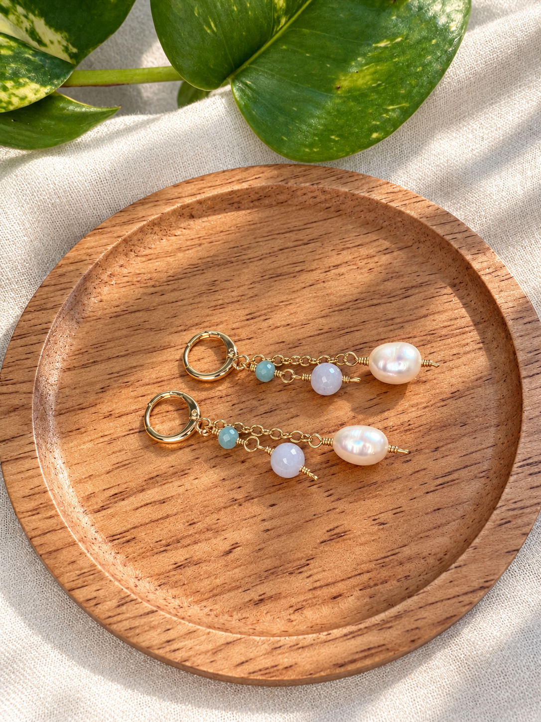 Aquamarine & Freshwater Pearl Dangle Earrings