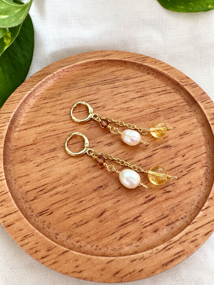 Golden Citrine & Freshwater Pearl Dangle Earrings