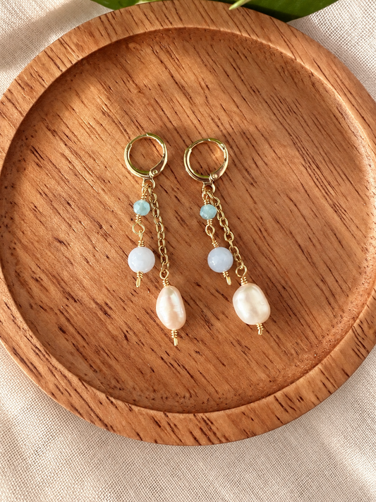 Aquamarine & Freshwater Pearl Dangle Earrings
