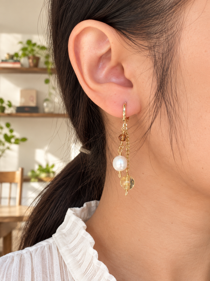 Golden Citrine & Freshwater Pearl Dangle Earrings