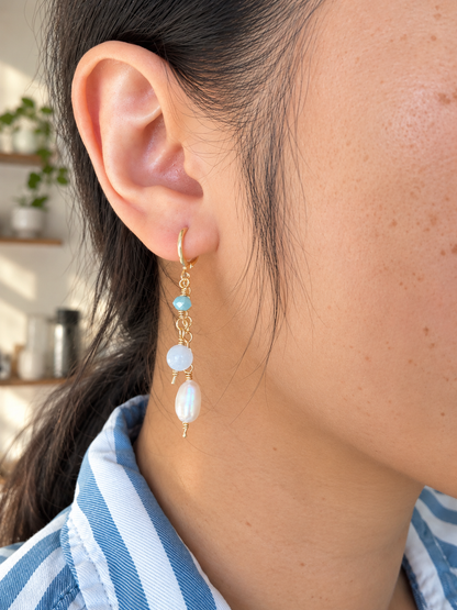 Aquamarine & Freshwater Pearl Dangle Earrings