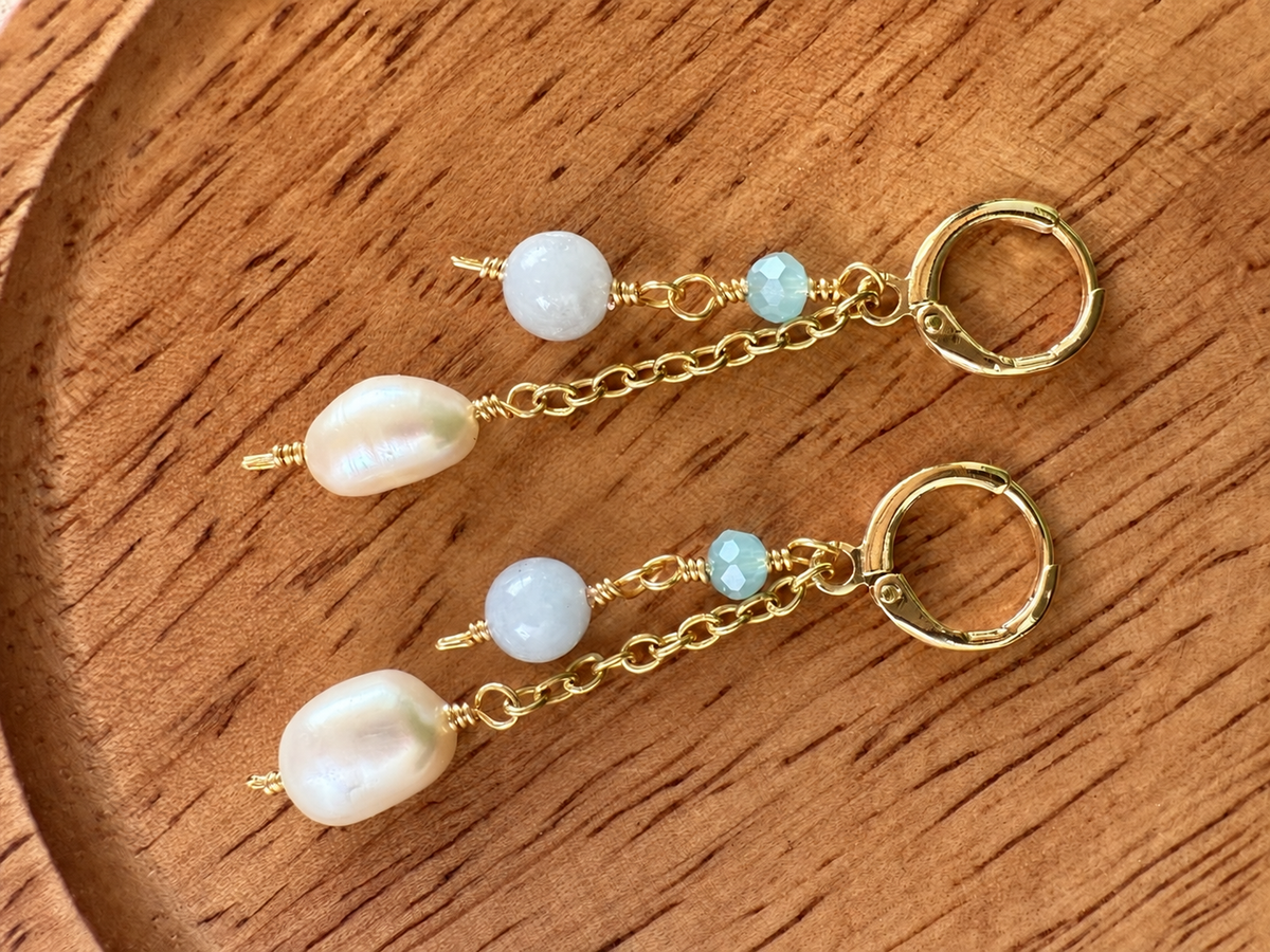 Aquamarine & Freshwater Pearl Dangle Earrings