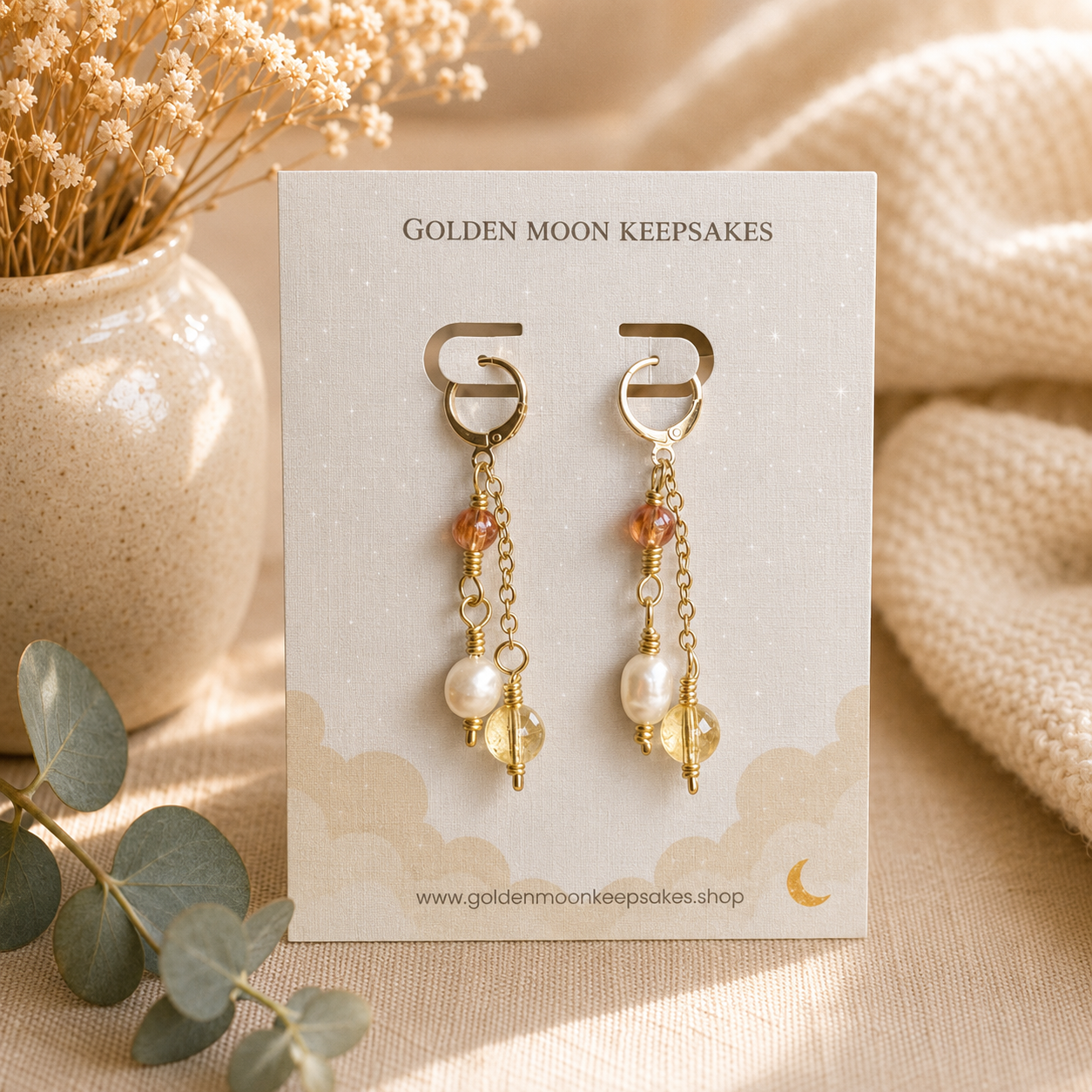 Golden Citrine & Freshwater Pearl Dangle Earrings