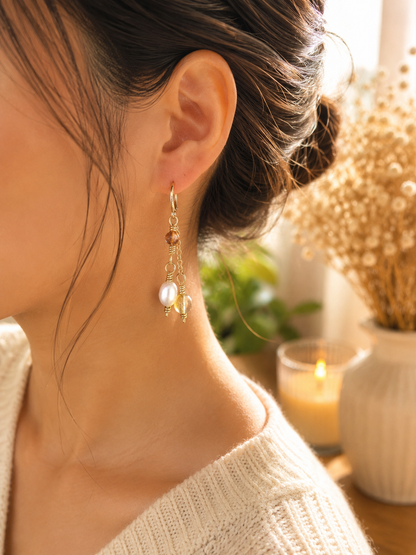 Golden Citrine & Freshwater Pearl Dangle Earrings
