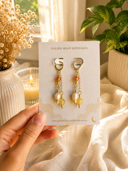 Golden Citrine & Freshwater Pearl Dangle Earrings