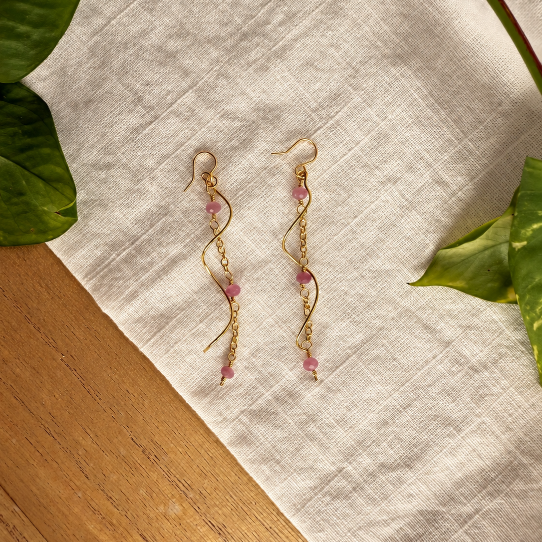 Rosewood Pink Tourmaline Dangle Earrings